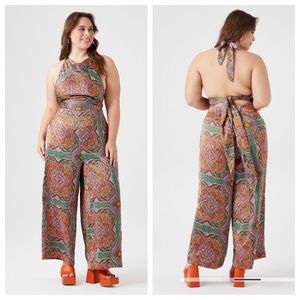 NWT Forever 21 Ornate Print Top & Pants Set Plus Size 3X Multicolor Satin